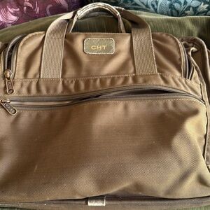 Tumi olive brown nylon leather combo briefcase laptop bag monogram cht used